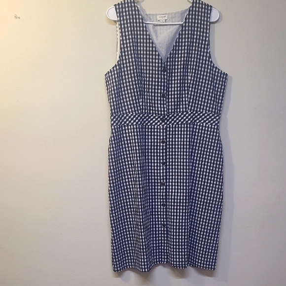 J. Crew Dresses & Skirts - J. Crew Navy and White Gingham Midi Dress
